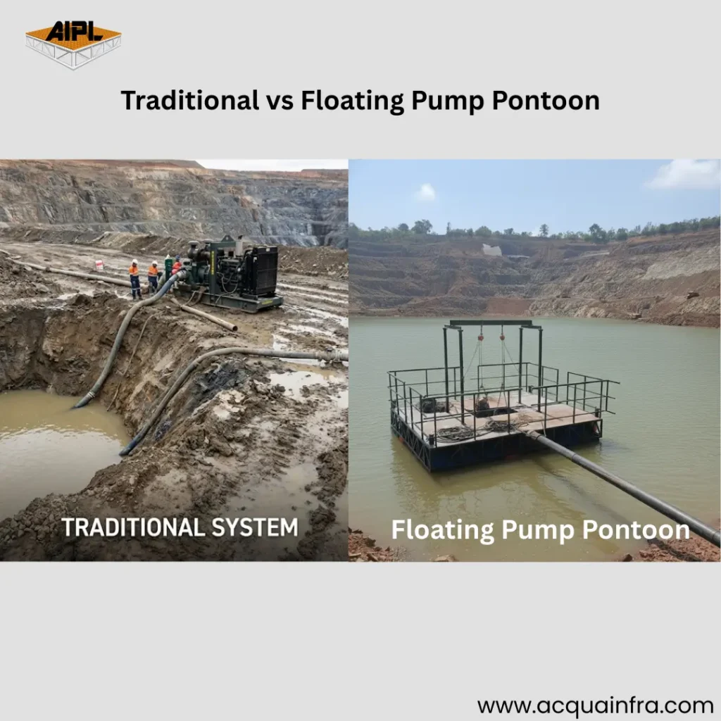 Comparison of traditional mine dewatering system and floating pump pontoon