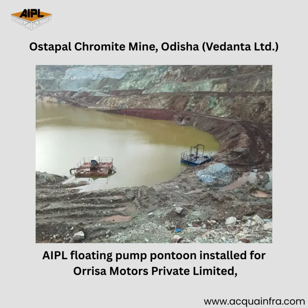 AIPL floating pump pontoon installed for mine dewatering project in Ostapal Chromite Mine, Odisha
