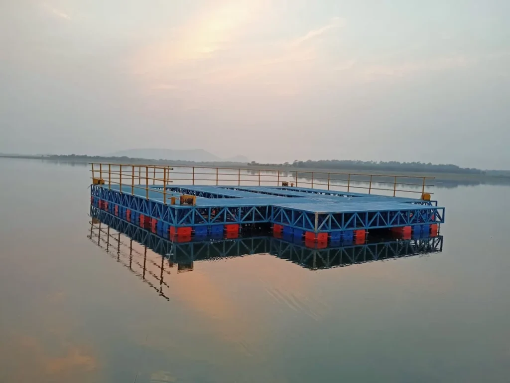 Floating Pump Pontoon used in a rural water supply scheme at Hirakud reservoir, Odisha