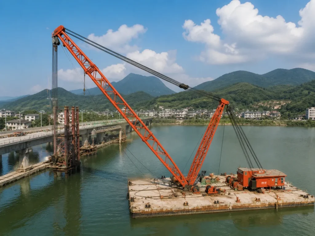 Anchoring and stability system of modular barges in bridge construction