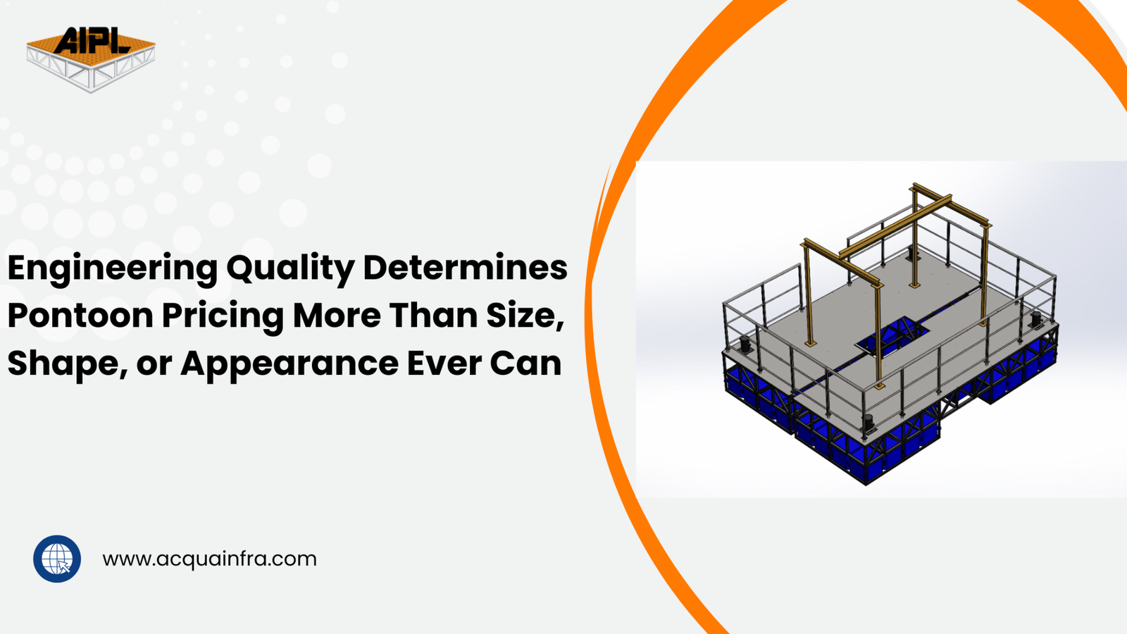 Modular floating pump pontoon design with HDPE floats, steel platform, and gantry structure
