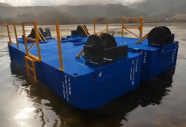Marine-grade sectional barge modules under fabrication for Sectional Dredging projects by Acquafront Infrastructure Pvt. Ltd.
