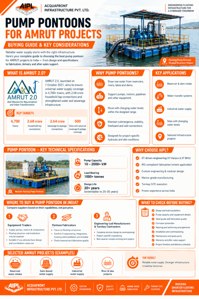Pump pontoon supplier India checklist for pump capacity, structural design, stability, fabrication, and maintenance
